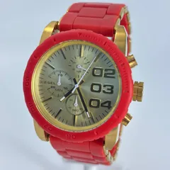 電池交換済稼働品 DIESEL ディーゼル クロノグラフ クオーツ メンズ 時計 DZ-5305 レッド/ゴールド SS・ラバー ウォッチ watch