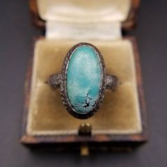 磨きなしヴィンテージターコイズシルバーリング17.5号〜18号