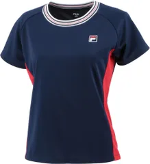 フィラ FILA テニス ゲームシャツ レディース ウィメンズ 女性 大人 半袖 Tシャツ トップス ウェア 衿リブ ヘリテージライン ロゴ 吸水 速乾 UVカット 部活 クラブ チーム  VL7507 20 フィラネイビー