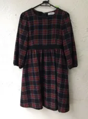 アナトリエ 黒×赤、青、黄、白チェックワンピース 後ろリボン