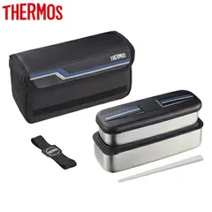【新品】サーモス 2段式 お弁当箱 ステンレス製 ランチボックス 1100ml 保冷ケース付き フレッシュランチボックス DSD-1104W-L-BK ラインブラック
