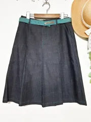 サテン フレア デニムスカート ミディ丈 55 ベルトセット デニムスカート