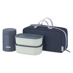 【新品】サーモス 真空断熱スープランチセット 200ml グレーネイビー JEH-800-GNV スープジャー 弁当箱 ランチボックス 食洗機対応 おしゃれ