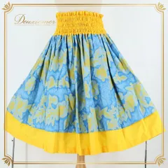 フラダンス 衣装 パウスカート ブルー系 ハイビスカス柄 ハワイアンプリント アロハ フラワープリント 花柄 レッスン 練習 ダブル スカート かわいい さわやか おしゃれ 華やか 鮮やか イエロー系 水色 黄 フラ ダンス ブルー イエロー フラダンス衣装