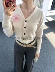 mardi 秋冬シリーズリトルデイジー刺繍Vネックカーディガン長袖ニットレディース#ホワイトピンク