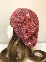とやま☆しほこ様専用❣️ハンドメイド　ボルドー＆ブルー段染め　ボルドーモヘア　ベレー帽　ニット帽　ビーニー