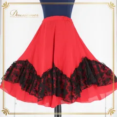 社交ダンス 衣装 スタンダード スカート レッスンウェア 女性用 レディース オールシーズン ブラック系 レッド系 赤 黒 レース 花柄 バイカラー ショート丈 ダンス スカート 踊りやすい 伸縮性 通気性 可愛い おしゃれ フェミニン 大人 シック