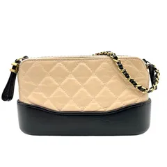 シャネル CHANEL ガブリエル チェーンウォレット A94505 25番台 ベージュ×ブラック ゴールド×シルバー金具 レザー レディース ショルダーバッグ