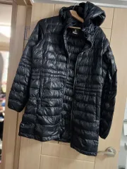 ブラック マウンテンパーカー ダウンジャケット ロング丈 フード 取り外し