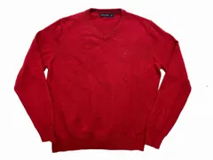 NAUTICA ワンポイントロゴ刺繍 コットンVネックセーター M 赤 USA古着 ニット
