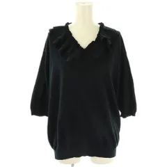 ドゥロワー Drawer 18GコットンVネックフリルニット カットソー 五分袖 1 ブラック /HK ■OS ■SH