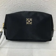 6296　良品　russet　ラシット　ポーチ　小物入れ　 コスメケース　モノグラムプレートスクエアポーチ　ブラック系　黒　ゴールド　 ナイロン　レザー　レディース