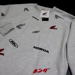 ★ホンダ HONDA 新品 メンズ カジュアル 総柄 ロゴプリント スウェット トレーナー シャツ 灰 Lサイズ[Q520509NT-GRY-L]一 三 弐★QWER