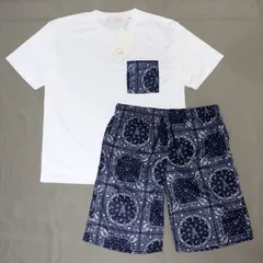 ★ロゴス LOGOS アウトドア 新品 メンズ クマ ペイズリー 半袖 Tシャツ ハーフパンツ 上下セット [SETSM2C027-WTNY-LL]一 五 参★QWER