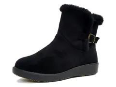 North Date ショートブーツ 歩きやすい 軽い 6Eワイド あったかブーツ 外反母趾（ブラック）