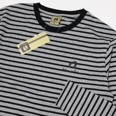 ★ハンテン HANGTEN 新品 メンズ 刺繍ロゴ カジュアル ボーダー 長袖 シャツ トップス 灰 XLサイズ [SO529-NE4-LL] 一 三 参★QWER★