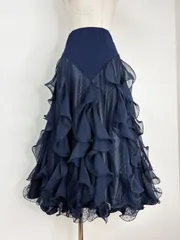 《新品》社交ダンス　ネイビー　フリルデザイン　ドットメッシュ　ボリュームスカート　衣装【Roger】