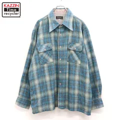 80s vintage オンブレチェック柄 ボックスシルエット ウール 長袖シャツ メンズ 表記XLサイズ