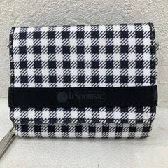 6376　LeSportsac　レスポートサック　財布　ウォレット　ギンガムチェック　REESE WALLET　ベイベリーフィールド　折財布　折り財布　三つ折り　コンパクト　小銭入れ　お札入れ　カードポケット　黒　ブラック　白　ホワイト　チェック　ミニ