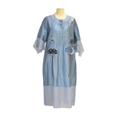 アルベロベロ OLLEBOREBLA by ALBEROBELLO ワンピース ロング丈 木 ビーズ ビジュー ブルー 日本製 レディース F-M13499