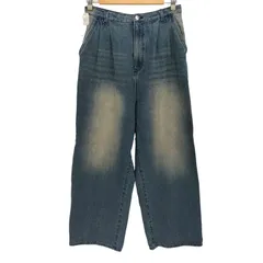 ユーズドフルギ USED古着 Alfred Alex ケミカル ヴィンテージ メイク タック ワイド テーパード ハイウエスト デニム パンツ ダメージ加工 メンズ JPN：M 