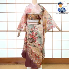 振袖・長襦袢 2点セット 正絹 金彩 花車 淡いマルチカラー 成人式 着物 kimonolove【リユース品 オゾン消臭サービス】A-1131