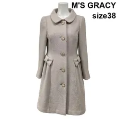 ◆ エムズグレイシー M'S GRACY ロングコート ラウンドカラー ビジューボタン リボン Aライン アンゴラ混 毛混 38 M 9号 レディース S5X468のサムネイル