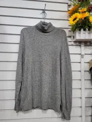 #レディース衣類 グレー タートルネック ニットTシャツ