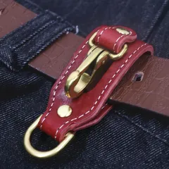 YSK036  アクセサリー  本革 キーホルダー メンズ│ブラス製フック＆Dリング│ベルト装着クリップ│ヴィンテージ レザーキークリップ（黒／赤／コーヒー・全長約7cm）ハンドメイド   EDC   アウトドア