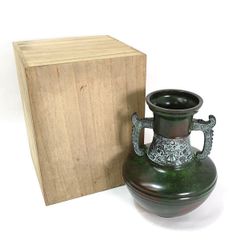 高岡銅器 金工師 渋谷鳳州作 鋳銅製四角花器 花瓶 伝統工芸 古美術