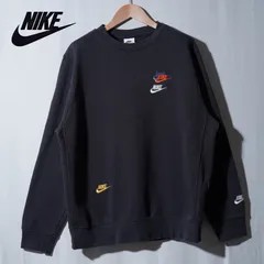 ナイキ NIKE スウェット L ブラック スウッシュ ロゴ刺繍 裏毛 パイル クレイジーパターン ユニセックス ストリート オーバーサイズ 古着 E460