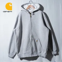 カーハート Carhartt ジップパーカー XL グレー ロゴ刺繍 ジップアップフーディ ストリート オーバーサイズ ビッグシルエット ワーク 裏起毛 古着 E262