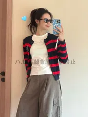 mardiリトルデイジーラウンドネックシングルブレストカーディガンストライプニットコートレディース# レッド