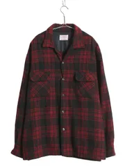 【お得なクーポン配布中!】 60s ★ ブレント チェック オープンカラー ウール シャツ メンズ XL / 古着 ヴィンテージ 開襟 ループ留め ボックス ツートン 黒 赤 日本製