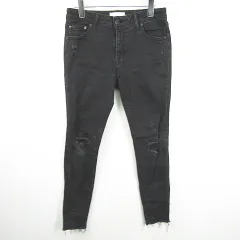 アズールバイマウジー AZUL by moussy スキニー デニム パンツ ジーンズ カットオフ ストレッチ レーヨン L ブラック ダメージ加工 kz10707
