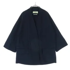 ZARA BASIC ザラベーシック 長袖 ノーカラー ウールコート L ネイビー レディース 古着