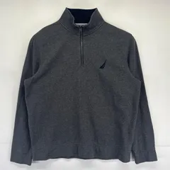 古着 ノーティカ NAUTICA スウェット ハーフジップ プルオーバー ハイネック トレーナー ワンポイントロゴ刺繍 L  グレー系 メンズ