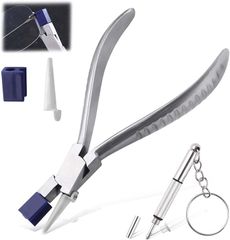 LEONTOOL テンプル開き幅調整用 凹丸型ノーズ メガネ用やっとこ メガネプライヤー 眼鏡フレームプライヤー 取替式パーツ 精密ドライバー付属 丸ペンチ ステンレス鋼 滑り止めグリップ テンプル調整用やっとこ (シルバー)