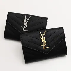 SAINT LAURENT サンローラン 折り財布 財布 ウォレット モノグラム スモール エンベロープウォレット 414404BOW01 414404BOW02レディース 女性 ブラック シルバー ミニ財布 コインケース ロゴ メタル キルティング