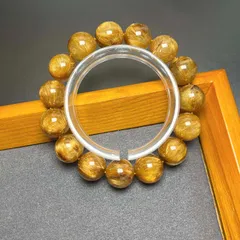 逸品 EU製★銅髪ルチルクォーツ★ブレスレット パワーストーン 天然石A 金運 お守り  13.9-14.6mm  ZZ1701