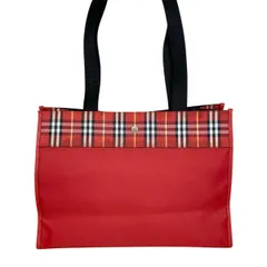 BURBERRY バーバリー ノバチェックトート トートバッグ ショルダー レディース ナイロン レッド/ブラック 【中古】