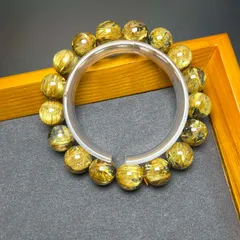 綺麗EU製★太陽花タイチンルチル★黄金針水晶 金運 開運 ゴールド ブレスレット パワーストーン 12.9-13.8mm ZZ1712