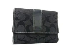 COACH コーチ シグネチャー キャンバス×レザー 三つ折り 財布 ウォレット 小銭入れ 札入れ レディース メンズ ブラック系 DK9117