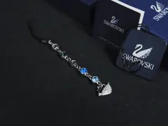 ■美品■ SWAROVSKI スワロフスキー カラーストーン バッグチャーム ストラップ レディース シルバー系×ブルー系 DK8966