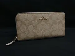 COACH コーチ F54632 シグネチャー PVC ラウンドファスナー 長財布 ウォレット 小銭入れ 札入れ レディース ベージュ系 DJ8821