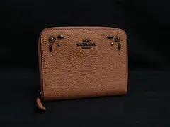■極美品■ COACH コーチ 29689 レザー フラワー 花 ラウンドファスナー 財布 ウォレット 小銭入れ レディース オレンジ系 DJ8824