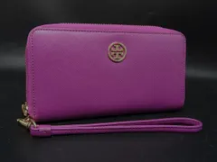 ■美品■ TORY BURCH トリーバーチ レザー ハンドルストラップ付 ラウンドファスナー 長財布 ウォレット パープル系 DJ8969
