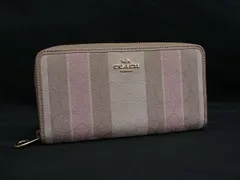 ■美品■ COACH コーチ C8313 シグネチャー キャンバス ラウンドファスナー 長財布 ウォレット レディース ベージュ系 DJ8847