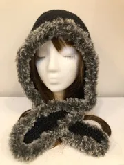 ハンドメイド　マフラー付きニット帽　バラクラバ　ボンネット　フード