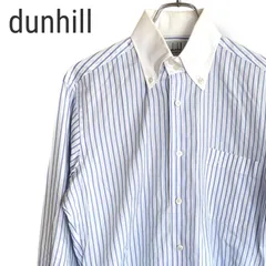 dunhill ダンヒル ブルー ストライプ 長袖シャツ オーダーメイド クレリックカラー 綿100% 日本製 髙島屋 M.S. Mサイズ相当 メンズ 高級 白襟 807KZ
